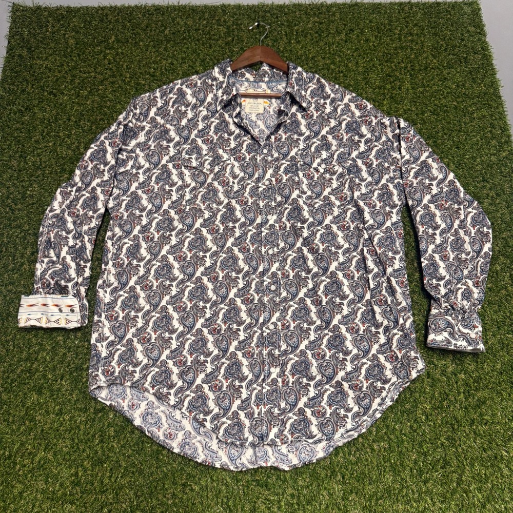 Panhandle Rough Stock Mens XXL Paisley Western Pearl Snap Shirt Long Sleeve Blue